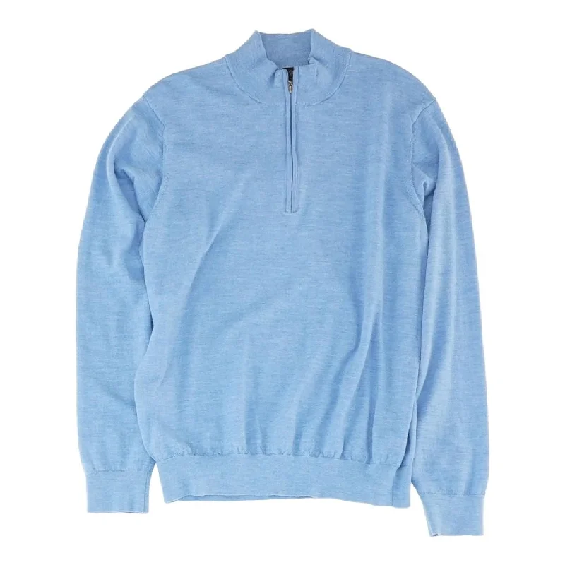 Men's Sweaters with Belt LoopsBlue Solid 1/4 Zip Sweater