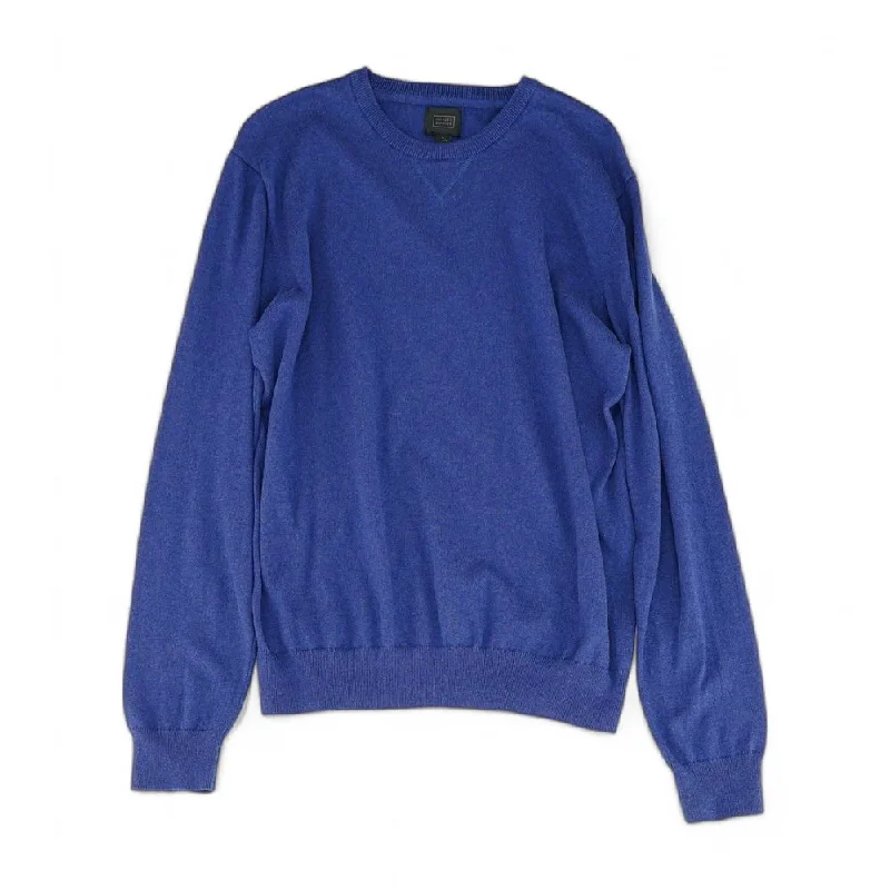 Men's Sweaters with Drawstring WaistbandsBlue Solid Crewneck Sweater