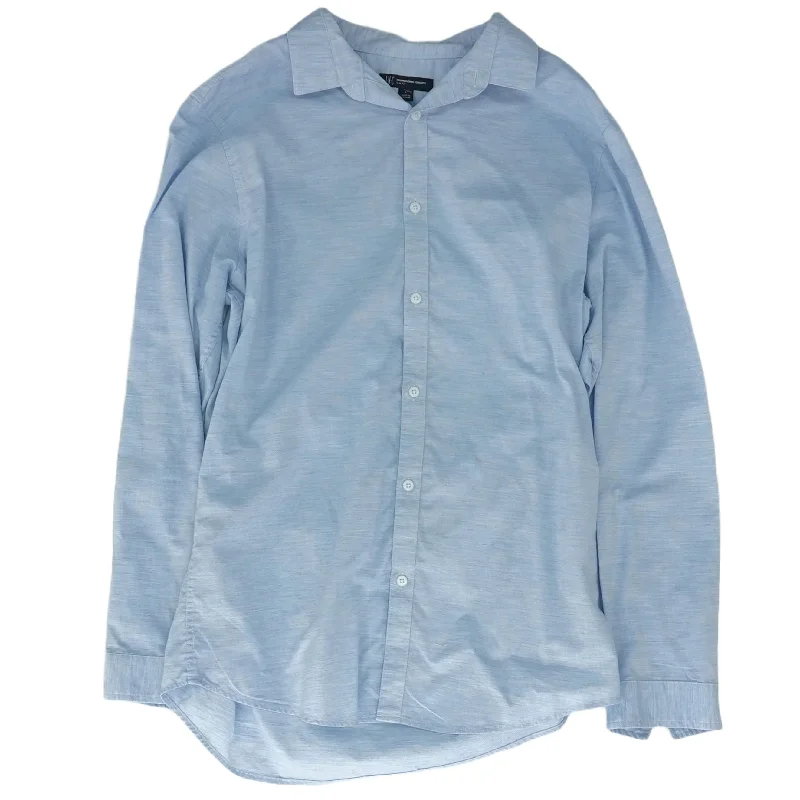 Men's Shirts with Wingtip CollarsBlue Solid Long Sleeve Button Down