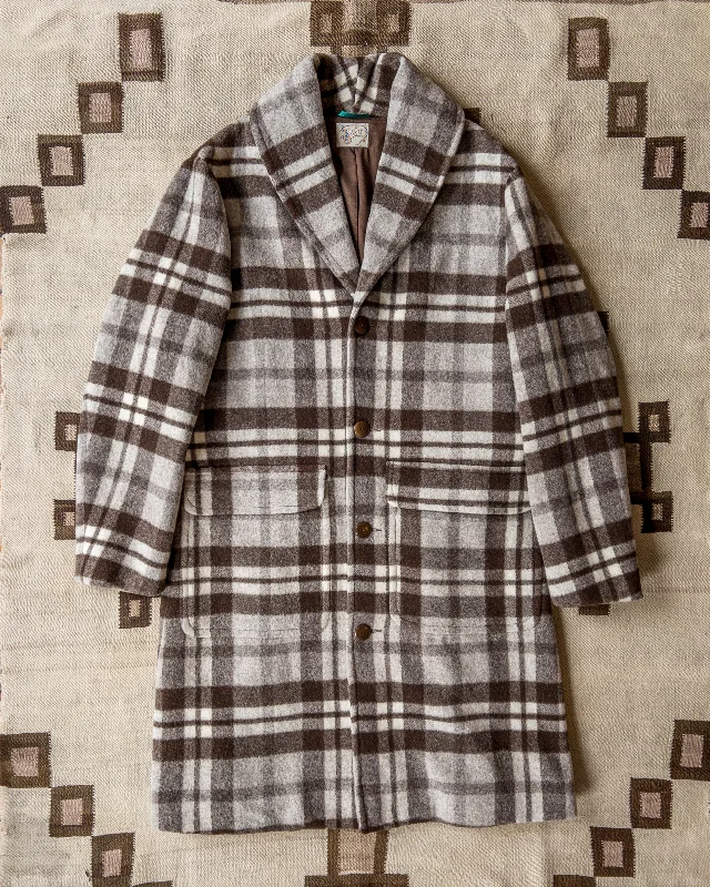 Men's Coats with VentilationShawl Collar Wool Overcoat - Brown/Cream Plaid Casentino