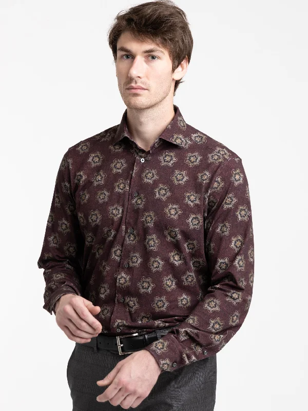 Men's Big and Tall Shirts for Added ComfortDark Brown Flower Modern 4-Flex Dress Shirt