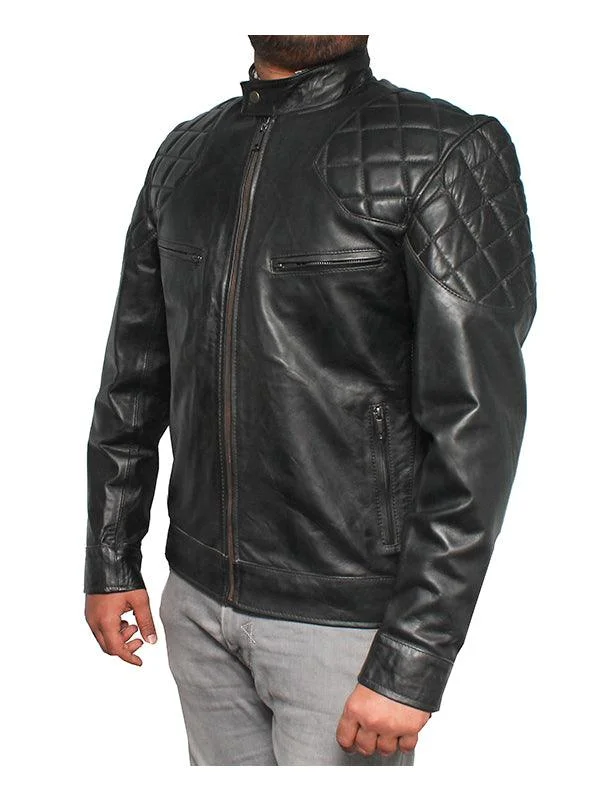 Men's Coats Made in the USADavid Brando Biker Leather Jacket - Black