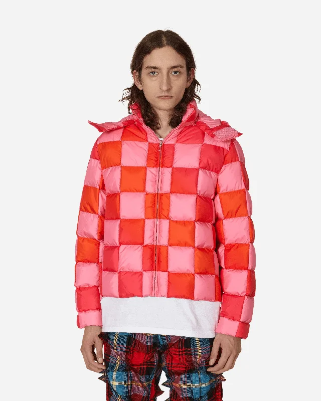 Men's Coats with Breathable FabricGradient Checker Hooded Puffer Jacket Pink