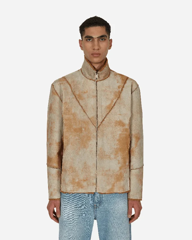 Warm Men's Down JacketsLeather Sherpa Jacket Beige