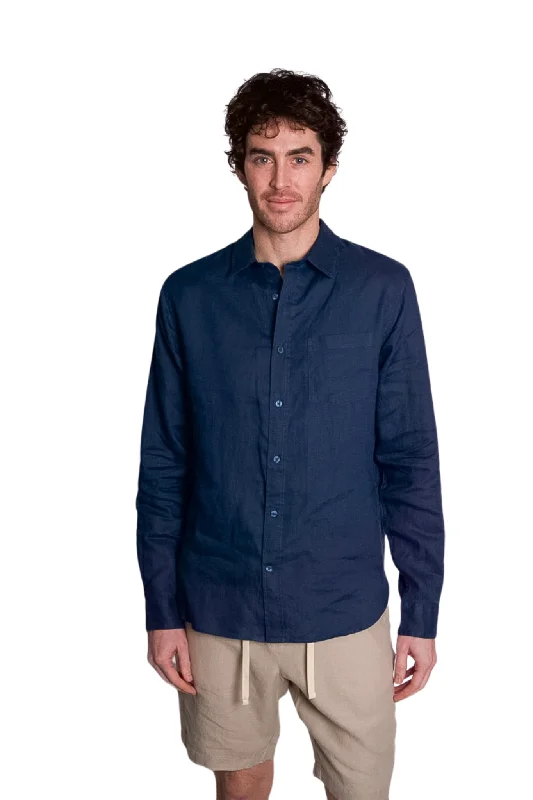 Men's Timeless Dress Shirts for Enduring StyleLinen Long Sleeve in Deep Indigo