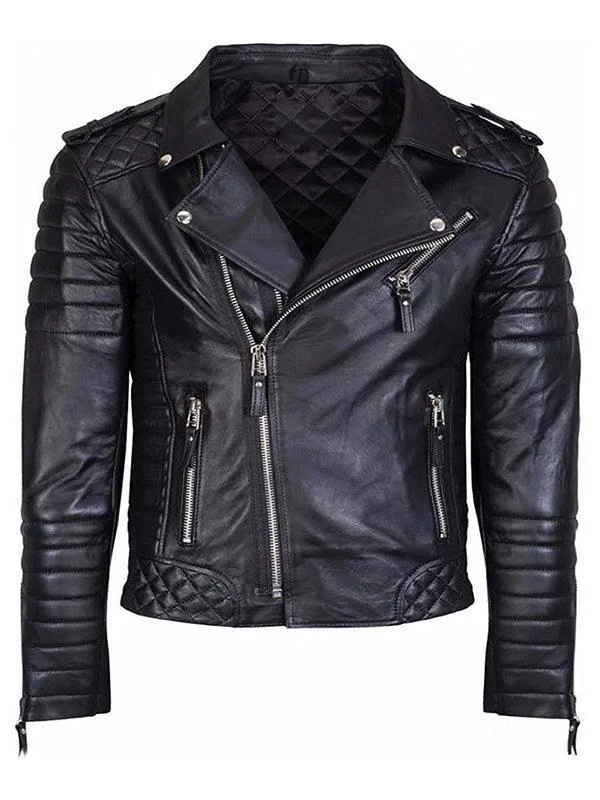 Men's Coats for Every OccasionMen Biker Quilted Leather Jacket - Black