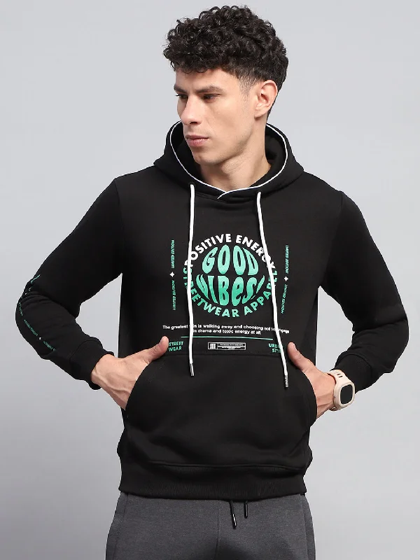 Men's Hoodies with Vintage StyleMen Black Printed Hooded Full Sleeve Sweatshirt