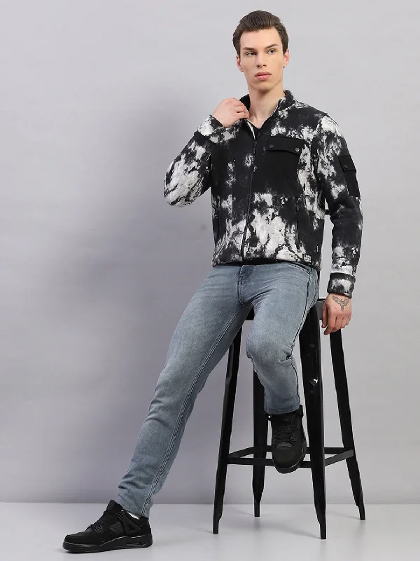 Men's Hoodies for SnowboardingMen Black Printed Mock Neck Full Sleeve Sweatshirt