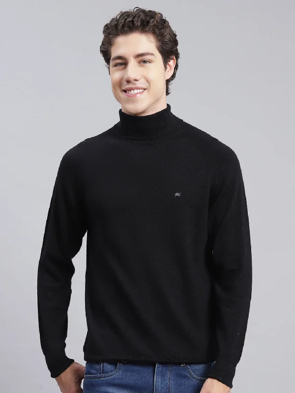 Men's Hoodies for Active LifestylesMen Black Solid Pure wool Pullover