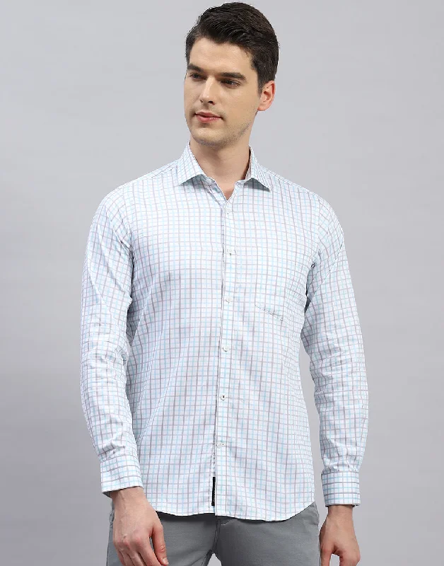 Men's Wrinkle-Free Shirts for Easy CareMen Blue Check Collar Full Sleeve Shirt