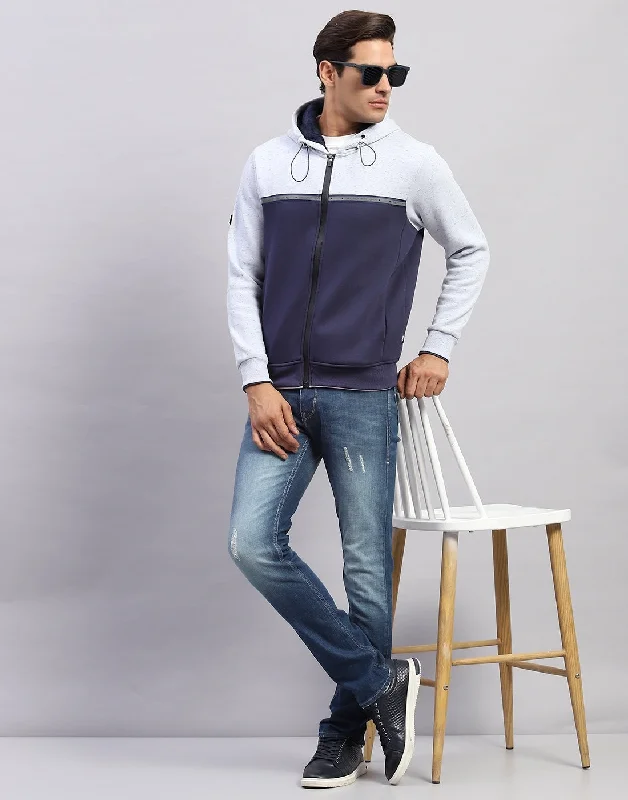 Men's Hoodies with Extra-Long SleevesMen Blue Solid Hooded Full Sleeve Sweatshirt