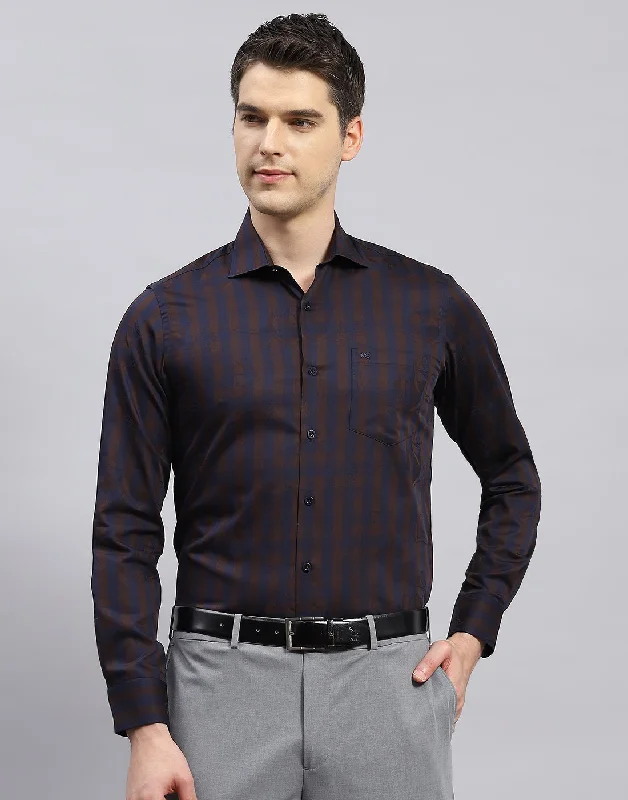 Men's Button-Down Collar Shirts for Staying PolishedMen Brown Check Collar Full Sleeve Shirt