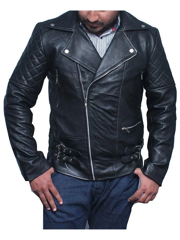 Versatile Men's Pea CoatsMen Classic Biker Leather Jacket - Black