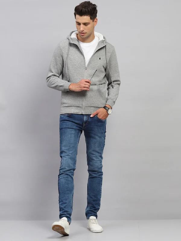 Durable Men's Canvas HoodiesMen Grey Solid Hooded Full Sleeve Sweatshirt