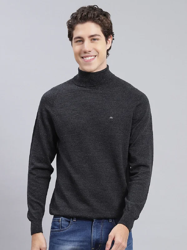 Men's Hoodies for Mild WeatherMen Grey Solid Pure wool Pullover