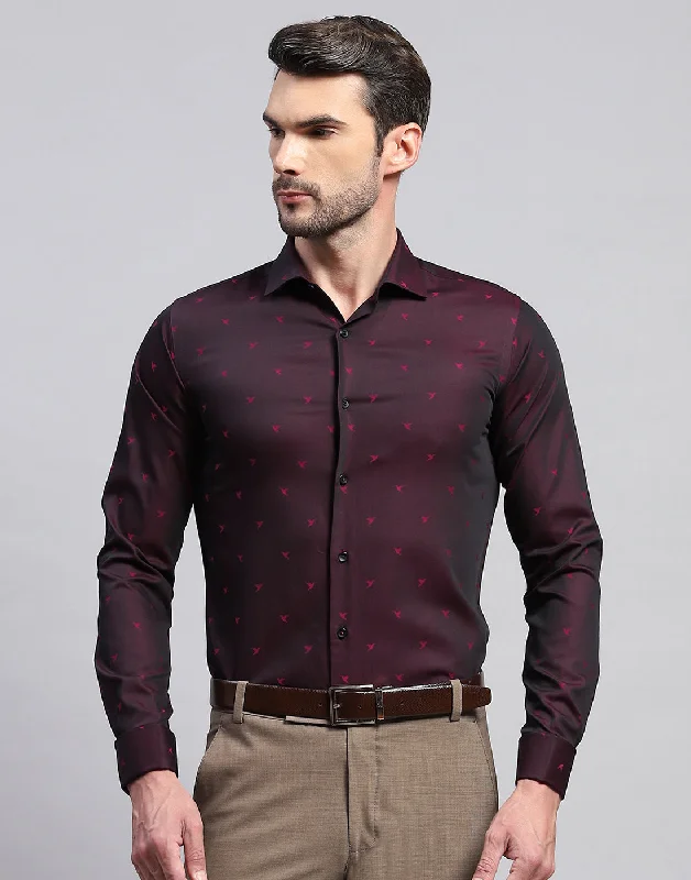 Men's Dressy Casual Shirts for Smart-Casual EventsMen Maroon Printed Collar Neck Full Sleeve Shirt