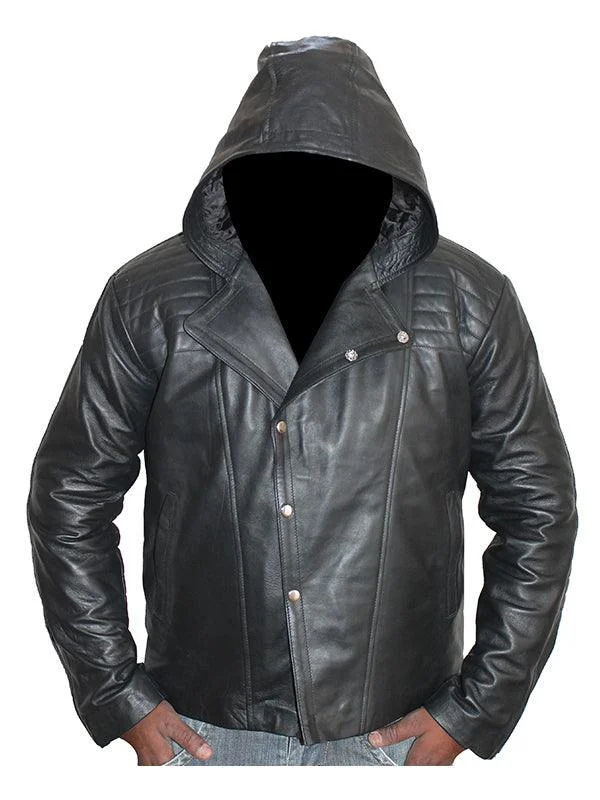 Men's Coats for WalkingMen Mortal Style Hooded Leather Jacket - Black