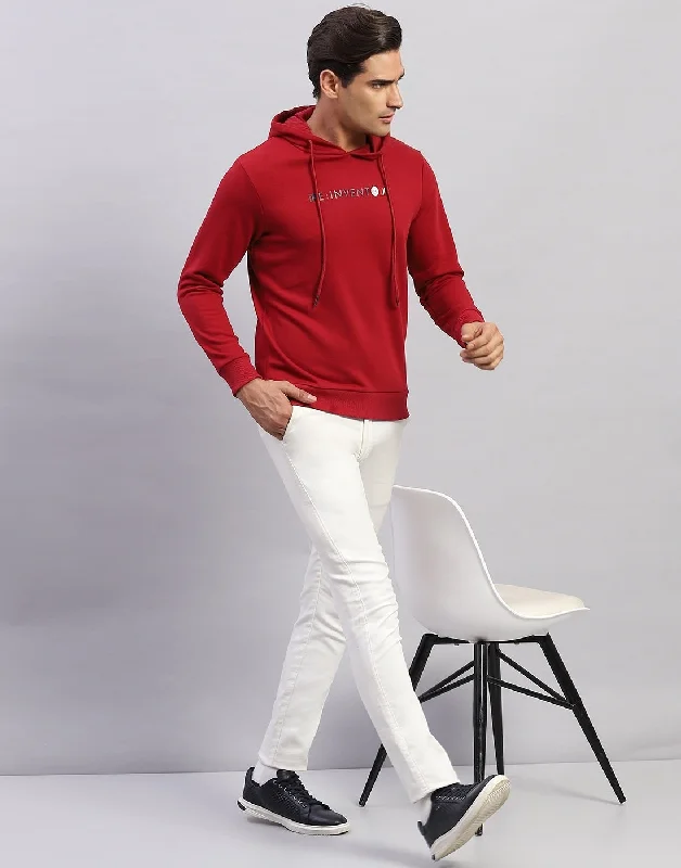 Men's Hoodies with Security PocketsMen Red Solid Hooded Full Sleeve Sweatshirt