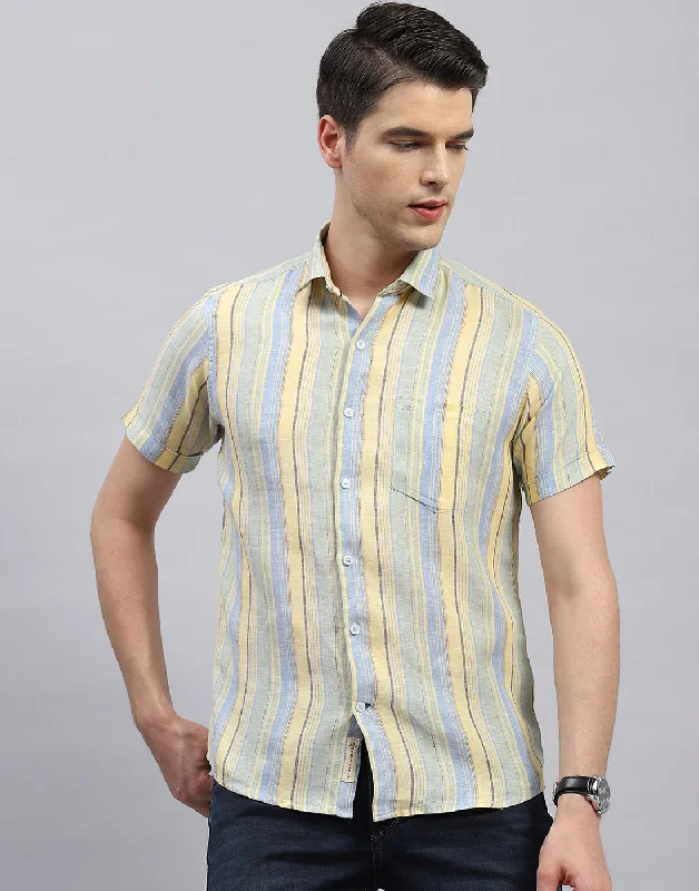 Men's Monochrome Shirts for a Minimalist VibeMen Sky Blue Stripe Collar Half Sleeve Shirt