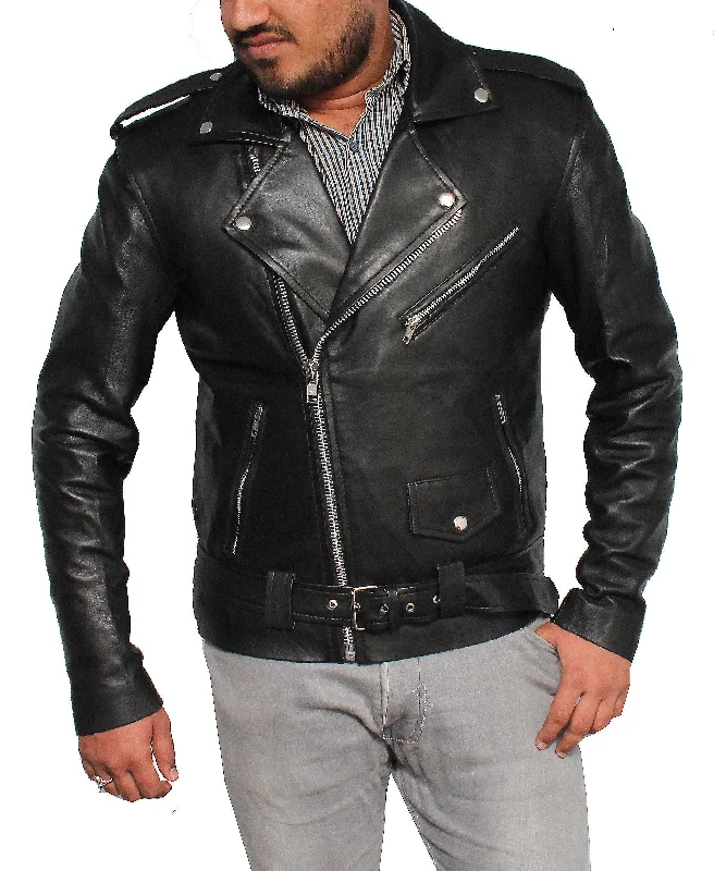 High-Quality Men's Duffle CoatsMen Stylish Real Vintage Biker Leather Jacket - Black