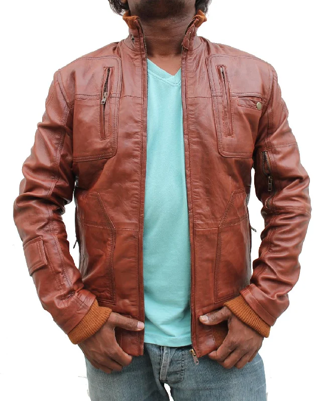 Classic Men's Trench CoatsMen Vintage Biker Stylish Leather Jacket - Tan Brown