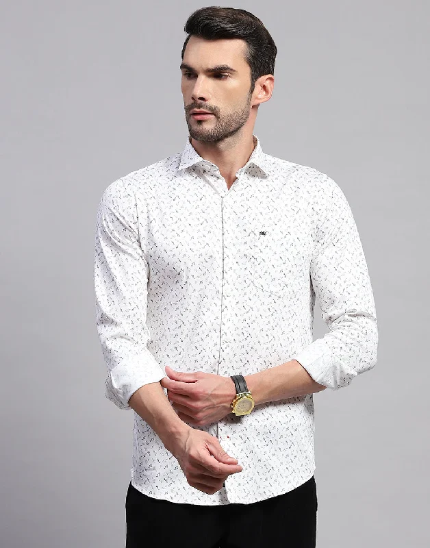 Men's Vintage T-Shirts for a Retro VibeMen White Printed Collar Neck Full Sleeve Shirt