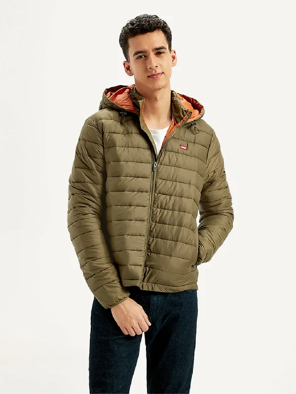 Fashionable Men's Denim JacketsMen's Quilted Brown Hooded Puffer Jacket