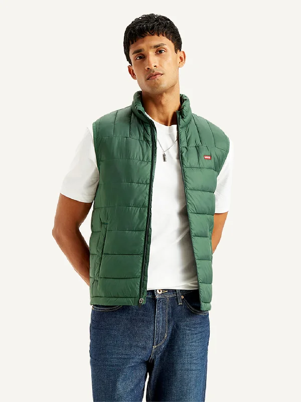 Men's Coats with HoodsMen's Quilted Green High Neck Puffer Jacket