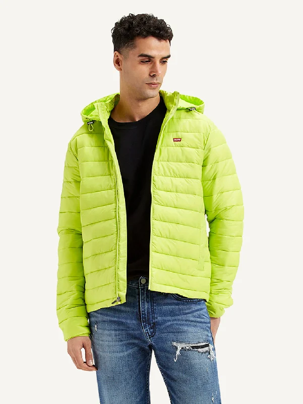 Winter-Ready Men's CoatsMen's Quilted Lime-Green Hooded Puffer Jacket