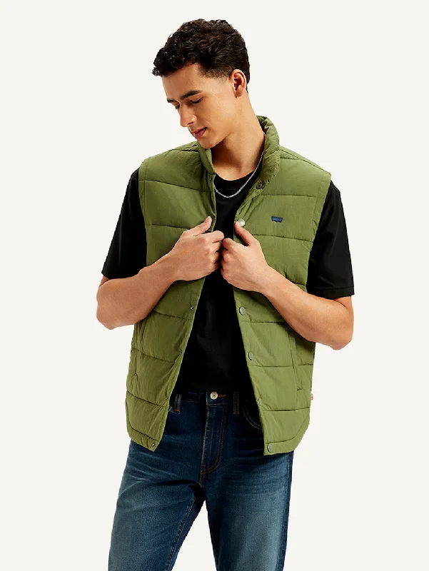 Waterproof Men's ParkasMen's Quilted Olive High Neck Puffer Jacket