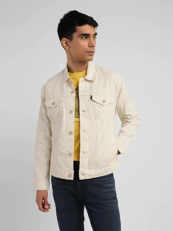 Waterproof Men's ParkasMen's Solid Cream Spread Collar Jacket