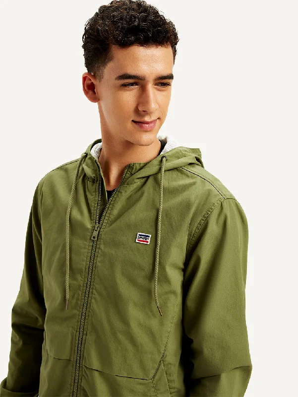 Unique Men's Flight JacketsMen's Solid Olive Hooded Jacket