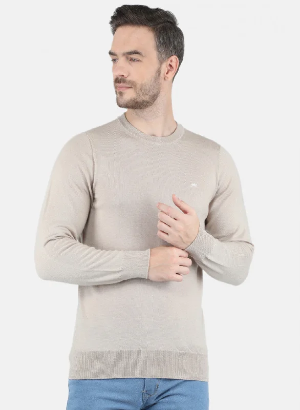 Men's Sweaters with Cable PatternsMen Beige Solid Pullover