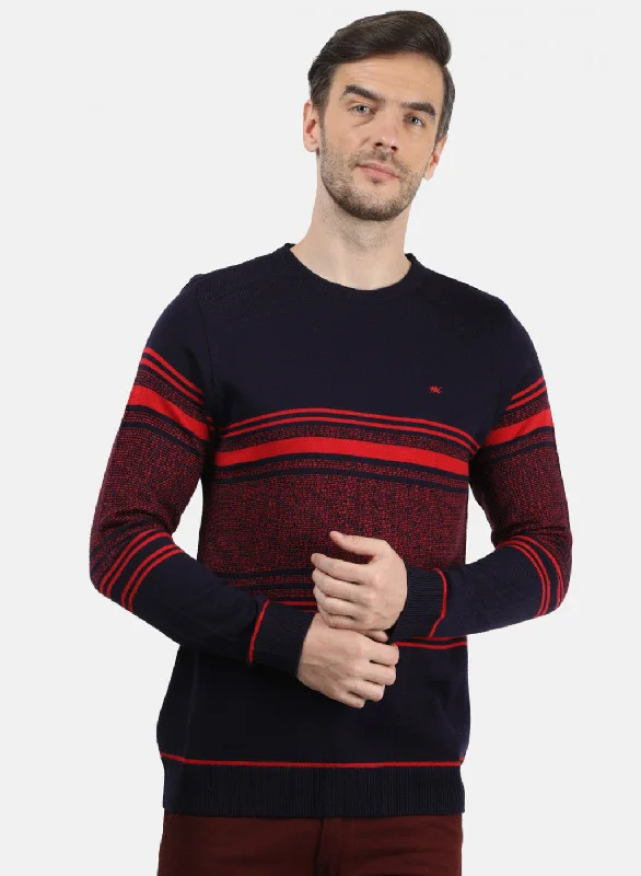 Men's Sweaters for Winter SportsMen Blue & Red Solid Pullover