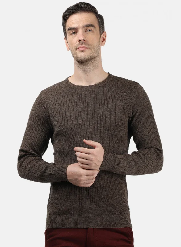 Men's Sweaters with Mock-Neck DesignsMen Brown Solid Pullover