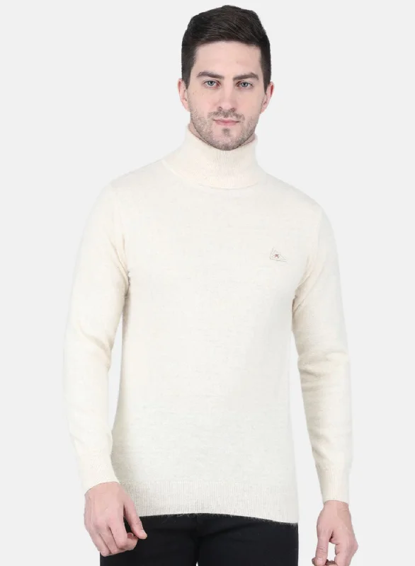 Men's Hoodies for BikingMen Cream Solid Pullover