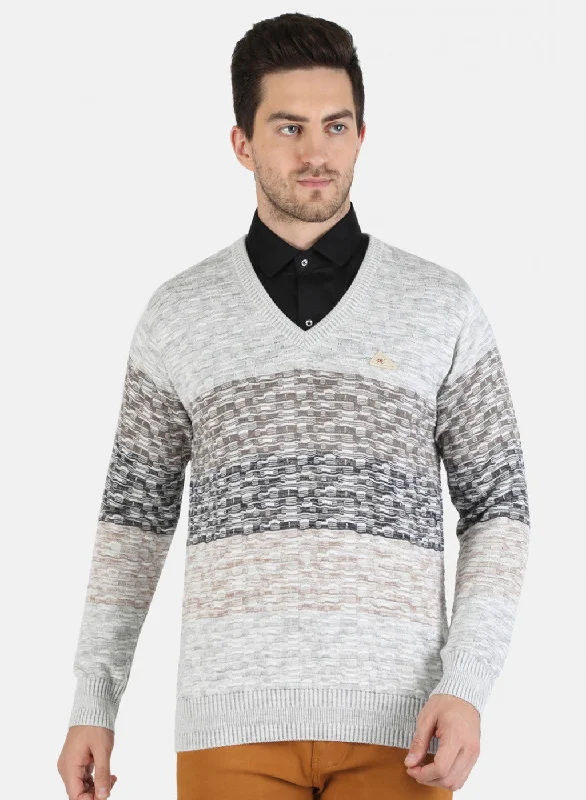 Layered Men's Vest SweatersMen Grey Self Design Pullover