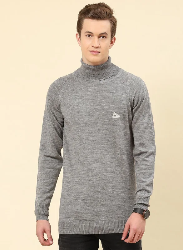 Men's Hoodies for Outdoor ActivitiesMen Grey Solid Blend wool Pullover