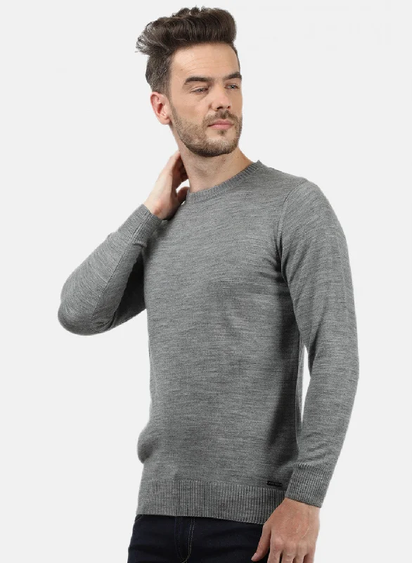 Men's Sweaters with Ribbed CuffsMen Grey Solid Pullover