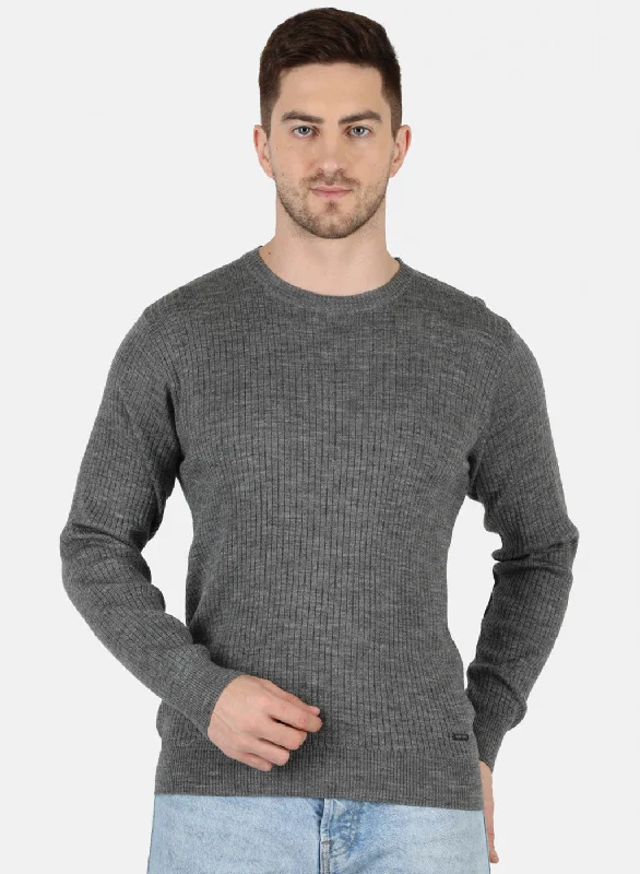 Men's Sweaters with PocketsMen Grey Solid Pullover