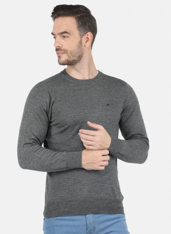 Men's Sweaters with Ribbed HemsMen Grey Solid Pullover