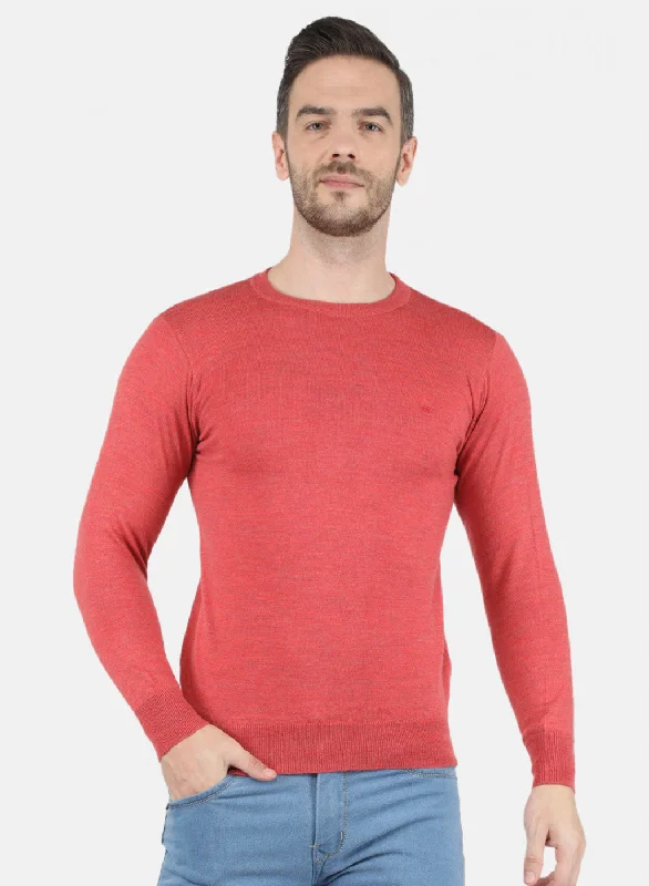 Men's Sweaters with Patch PocketsMen Light Red Solid Pullover