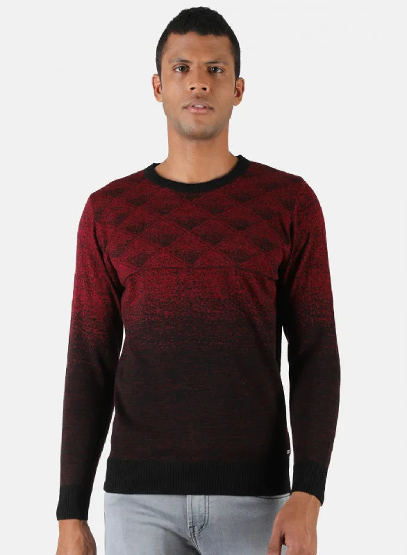 Men's Sweaters with Contrast TrimMen Maroon & Black Solid Pullover