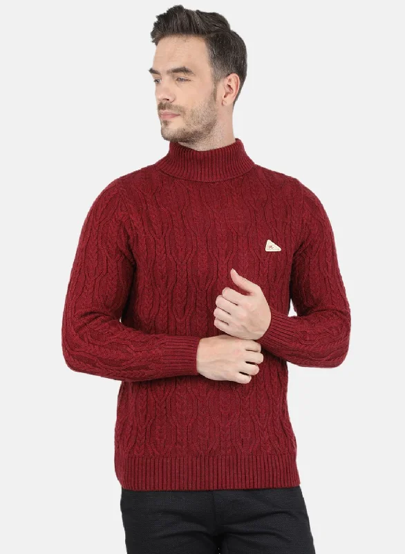 Classic Men's Cotton HoodiesMen Maroon Self Design Pullover