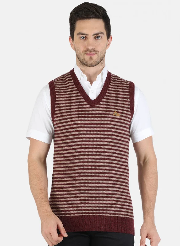 Striped Men's SweatersMen Maroon Self Design Sweater