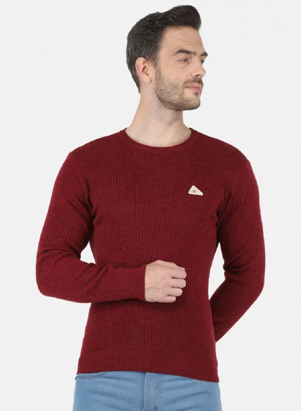 Men's Sweaters with Checkerboard PatternsMen Maroon Solid Pullover