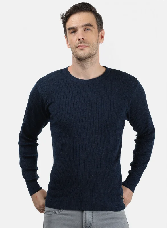 Men's Sweaters with Roll-Neck DesignsMen NAvy Blue Solid Pullover