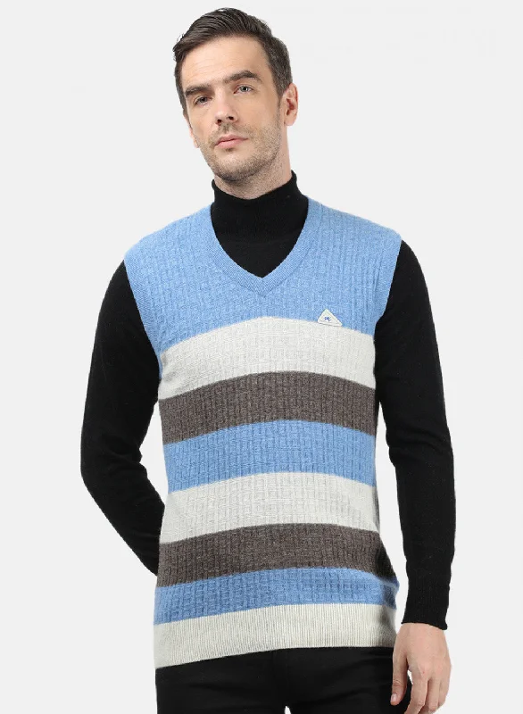 Men's Sweaters for SpringMen Off White & Blue Solid Sweater