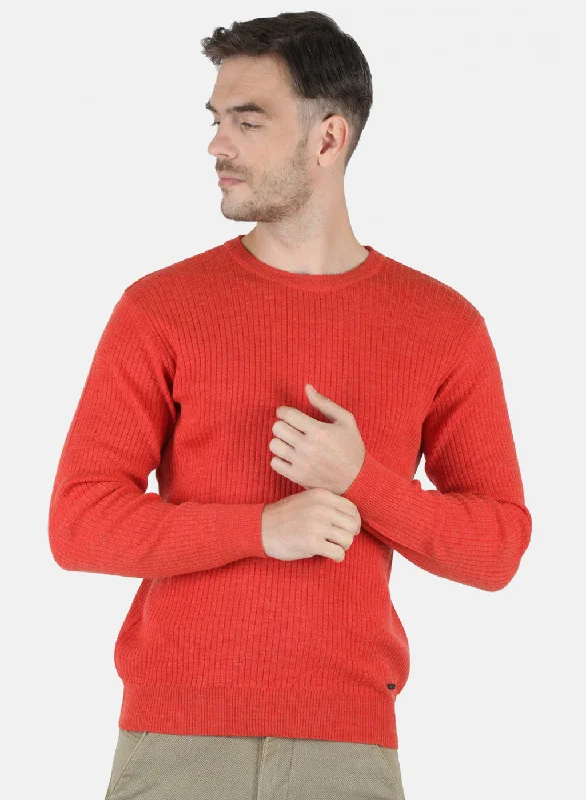 Trendy Men's Oversized SweatersMen Orange Solid Pullover