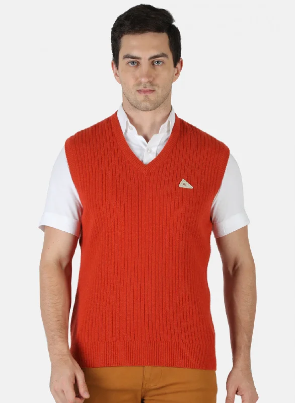 Essential Men's V-Neck SweatersMen Orange Solid Sweater